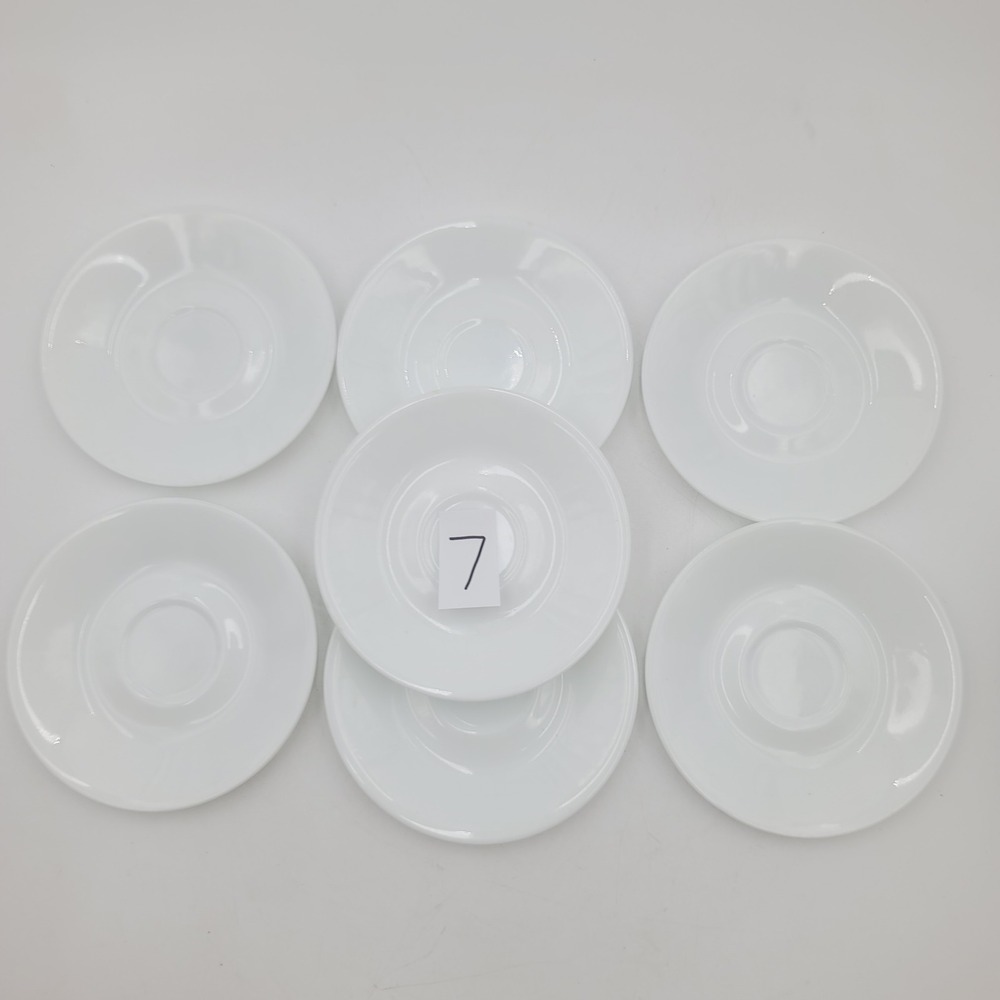 7pc Corelle Winter Frost White Saucers Set Vitrelle Glass 6.25 inch Made in USA